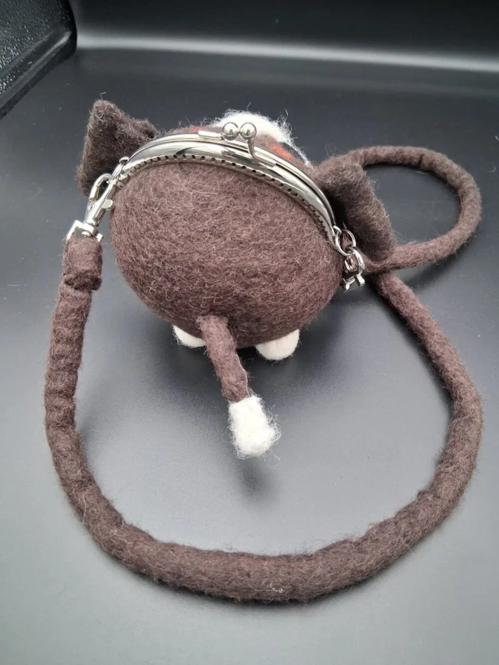Wild Woolie Parker Pup Mini Crossbody Bag. Hand-felted wool with kiss-lock clasp